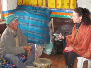 Andrea recording Tashi Tsering, royal court singer of Lo Monthang