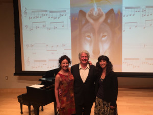 Andrea with Mark Jackson, baritone and Ariana Kramer at the premiere, Harwood Museum, Taos, NM, August 30, 2017