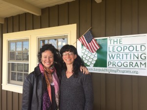Ariana and Andrea Kramer in front of Aldo Leopold's cabin, 